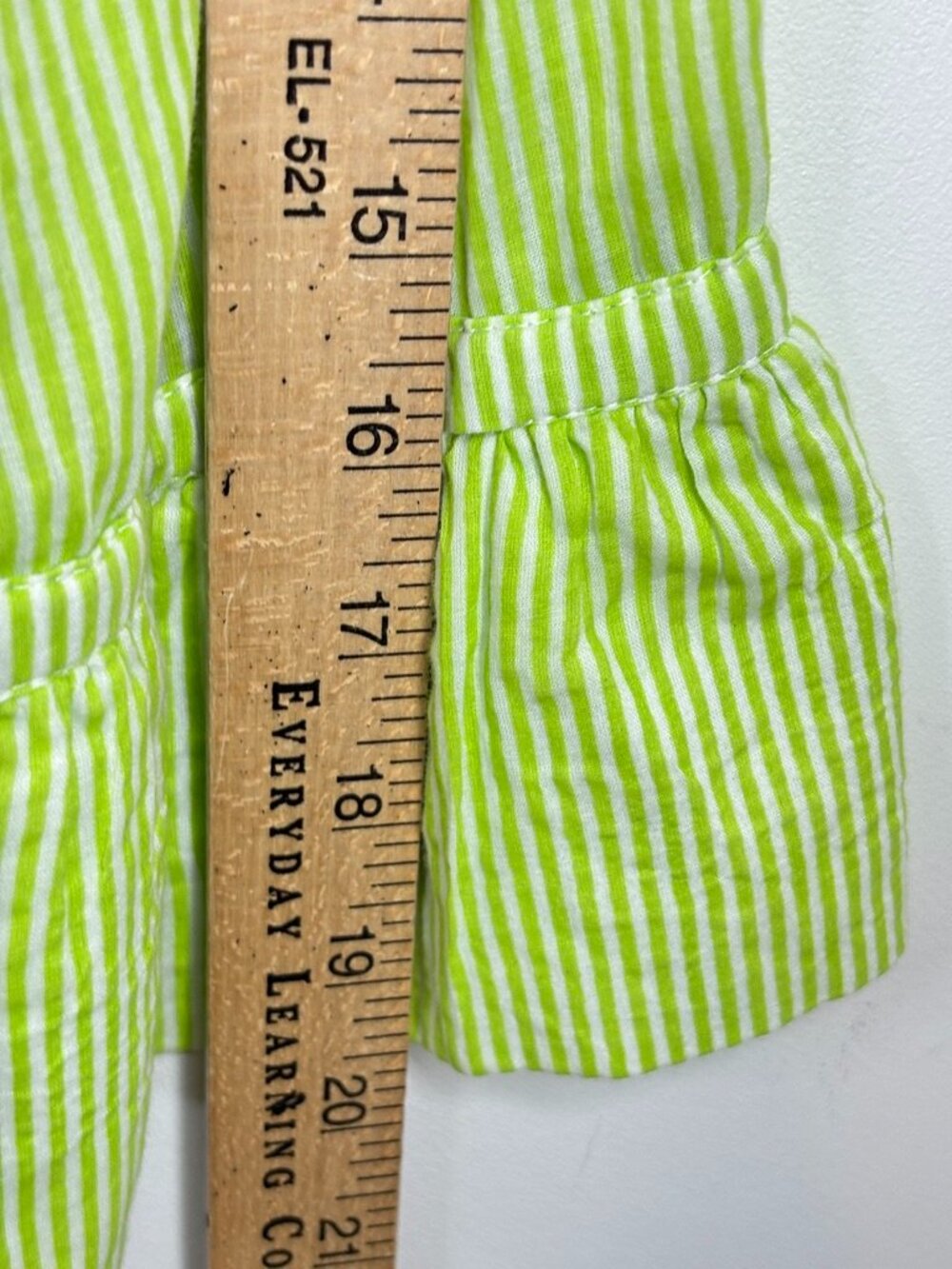 Gretchen Scott Cotton Priss Blouse L Lime Green White Striped Ruffle Bell Sleeve - Picture 10 of 10